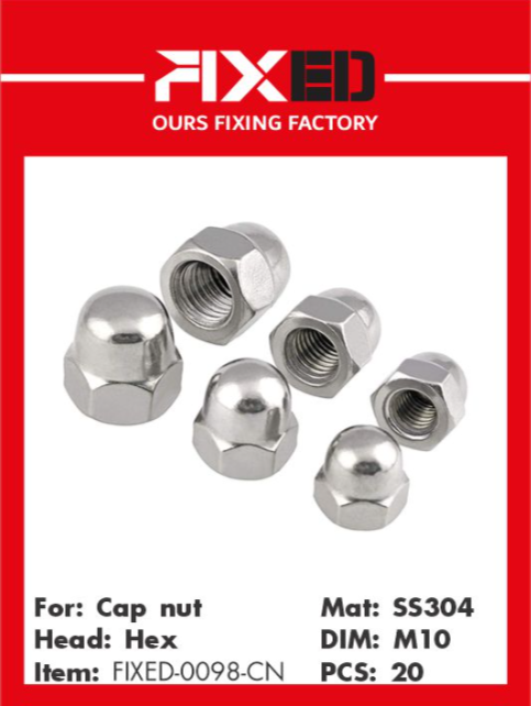 BLT-FIXED-CN Stainless steel dome nut M10 20pcs