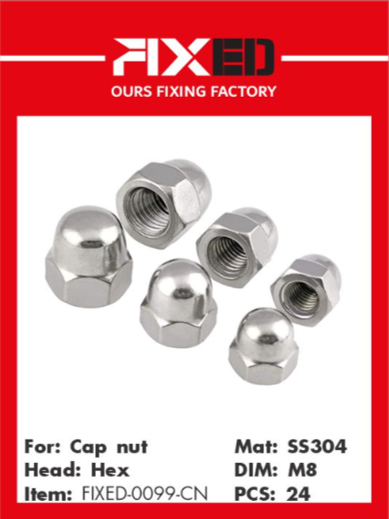 BLT-FIXED-CN Stainless steel dome nut M8 24pcs