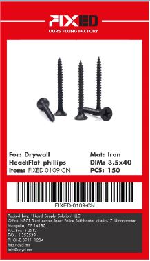 SCR-FIXED-CN  Гипсний шрүп хар /конус/ 3.5x40mm 150ш