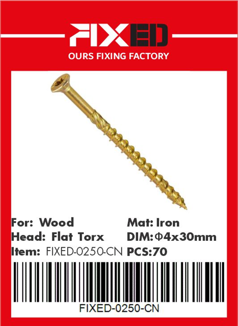 HAD-FIXED-CN Torx head wood screw /cone/ 4.0x30mm 70pcs