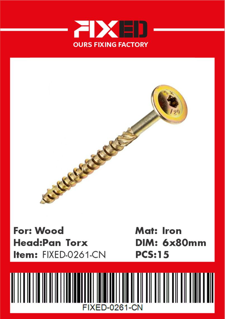 HAD-FIXED-CN Torx wood screw /Flat/ 6.0x80mm 15pcs
