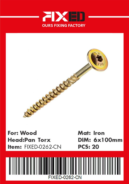 HAD-FIXED-CN Torx wood screw /Flat/ 6.0x100mm 20pcs