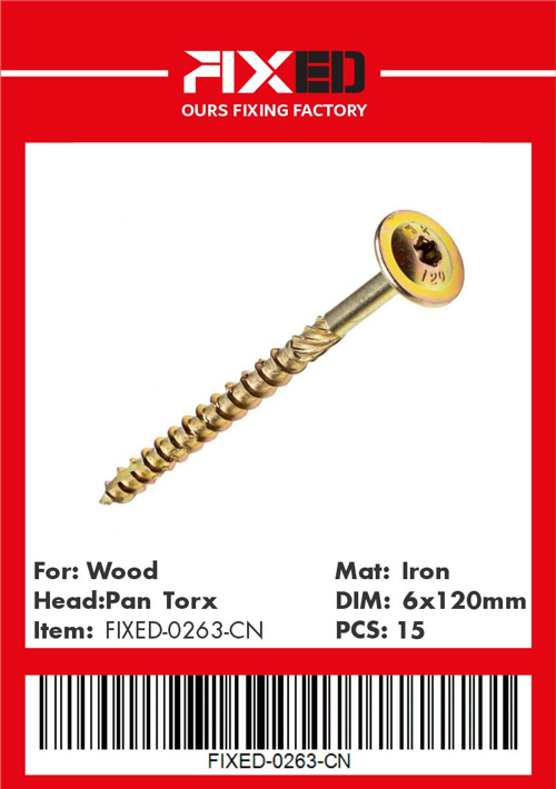HAD-FIXED-CN Torx wood screw /Flat/ 6.0x120mm 15pcs
