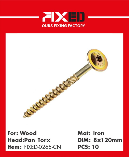 HAD-FIXED-CN Torx wood screw /Flat/ 8.0x120mm 10pcs