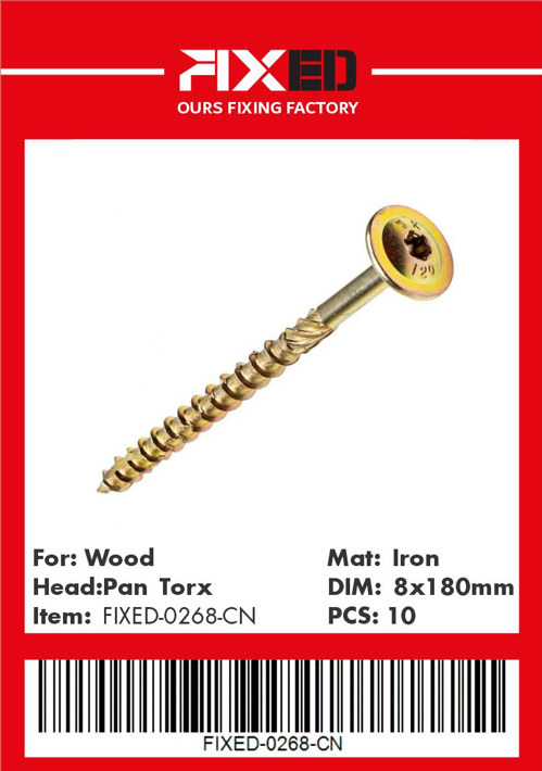 HAD-FIXED-CN Torx wood screw /Flat/ 8.0x180mm 10pcs