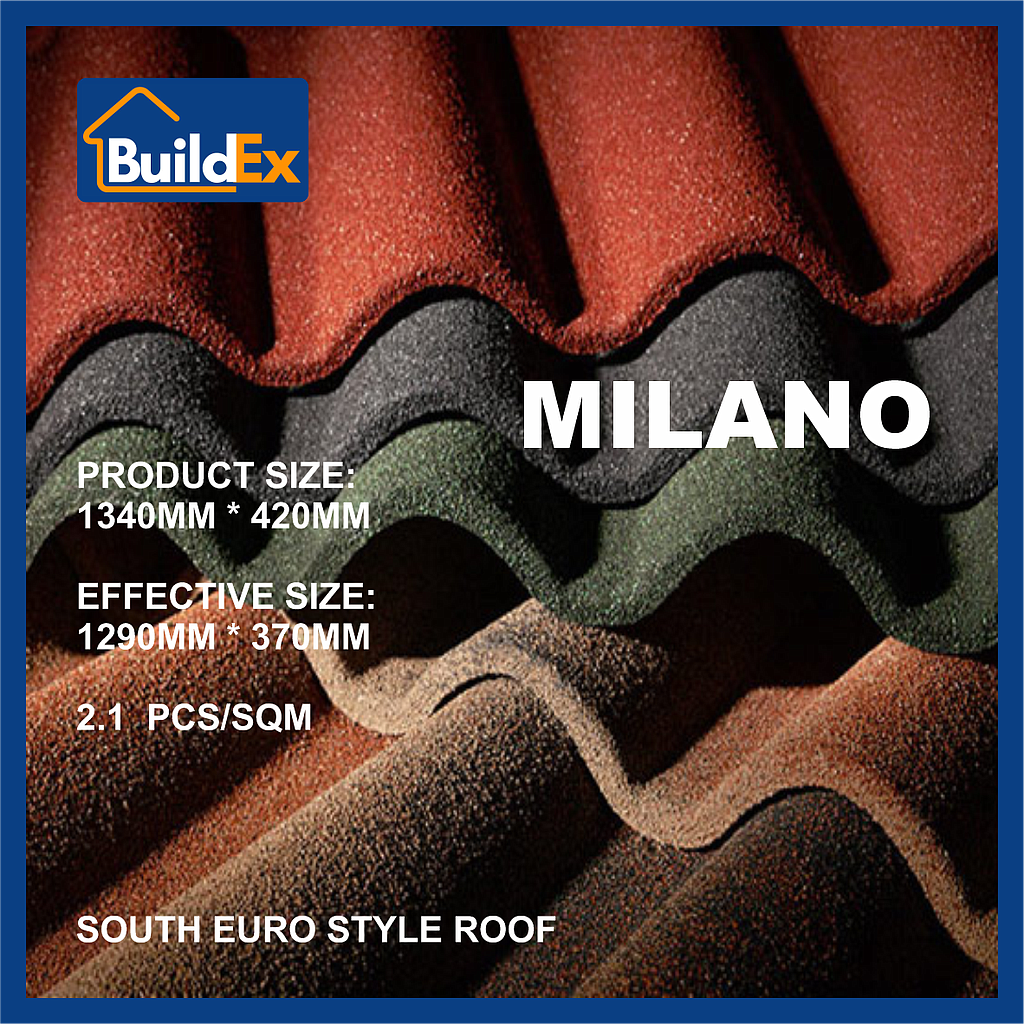 SCM-Buildex-CN MILANO загварын чулуун будагтай металл дээвэр (AZ150G) (1340x370x0,45мм) 0,5м2