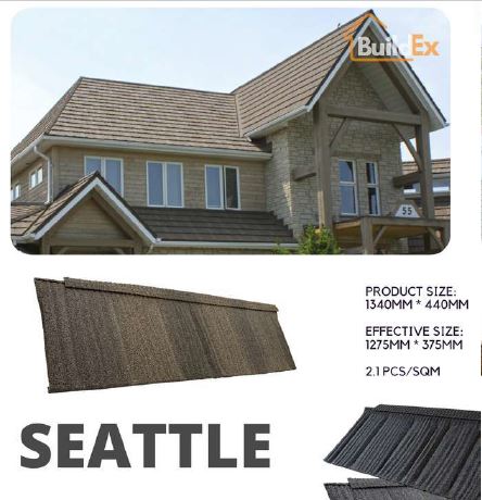 SCM-Buildex-CN SEATTLE загварын чулуун будагтай металл дээвэр (Энгийн цайртай) (1340x440x0,45мм) 0,5м2