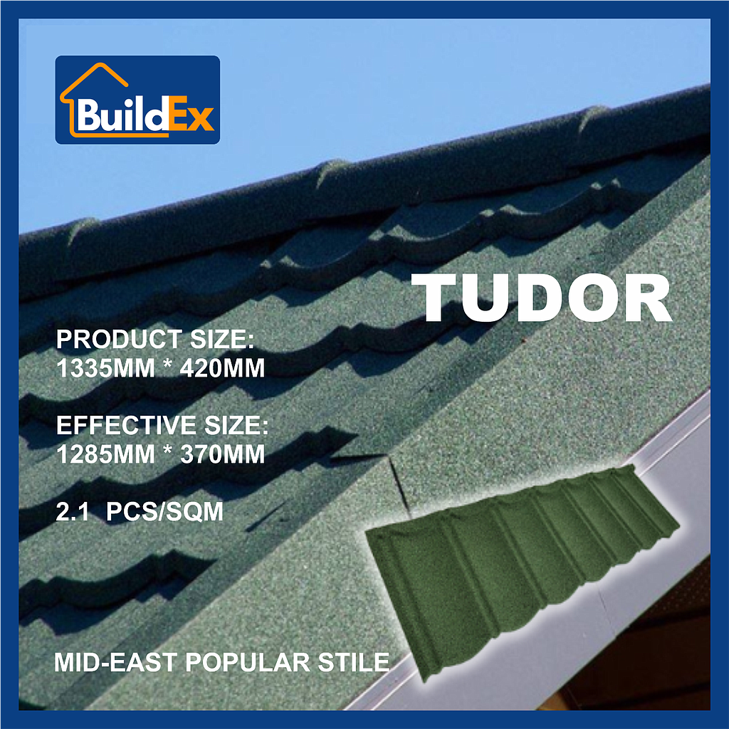 SCM-Buildex-CN TUDOR загварын чулуун будагтай металл дээвэр (Энгийн цайртай) (1340x370x0,45мм) 0,5м2