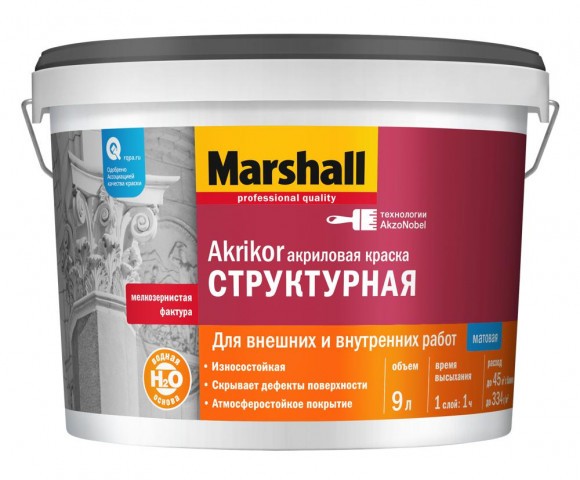КМФ-MARSHALL-RU Аkrikor Структурная Дотор болон гадна ажилд зориулсан бүтцийг хадгалах акрил будаг 9л