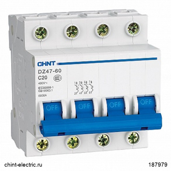 MCC-X00-CHINT Circuit Breaker DZ47-60 4P (6A-63A) 4.5kA h-ka C