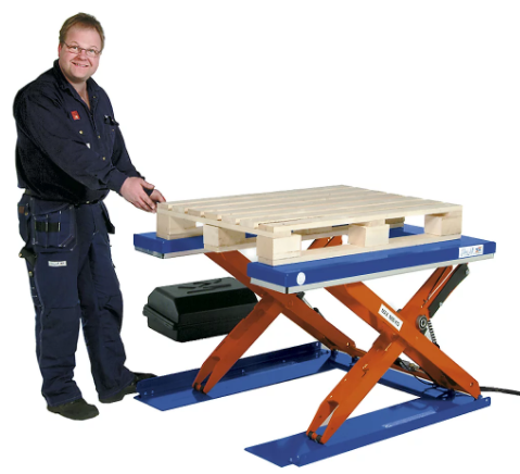 Edmolift – Low profile lift table LxW 1450 x 1085 mm, lifting range up to 800 mm, U-shaped platform