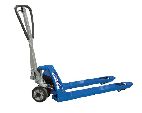 EUROKRAFTpro – Pallet truck with QuickLift (solid rubber steering wheels, polyurethane fork rollers / Length [mm] 1195 - 1535)