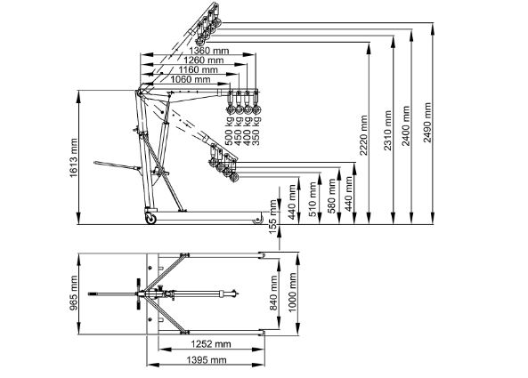 EUROKRAFTbasic – GREY workshop crane max. load 500 kg, parallel chassis