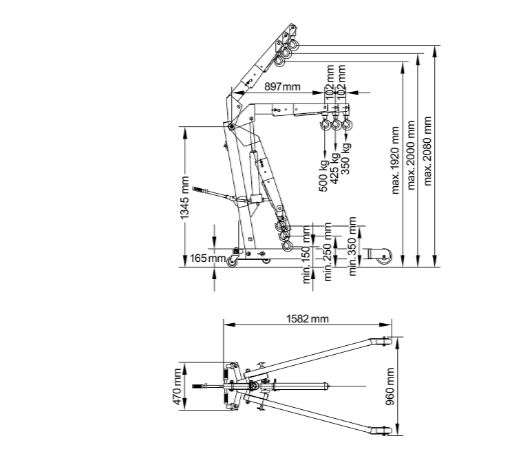 EUROKRAFTbasic – GREY workshop crane max. load 500 kg, expanded chassis