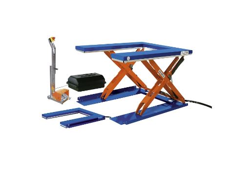 Edmolift – Low profile lift table LxW 1450 x 1085 mm, lifting range up to 800 mm, U-shaped platform