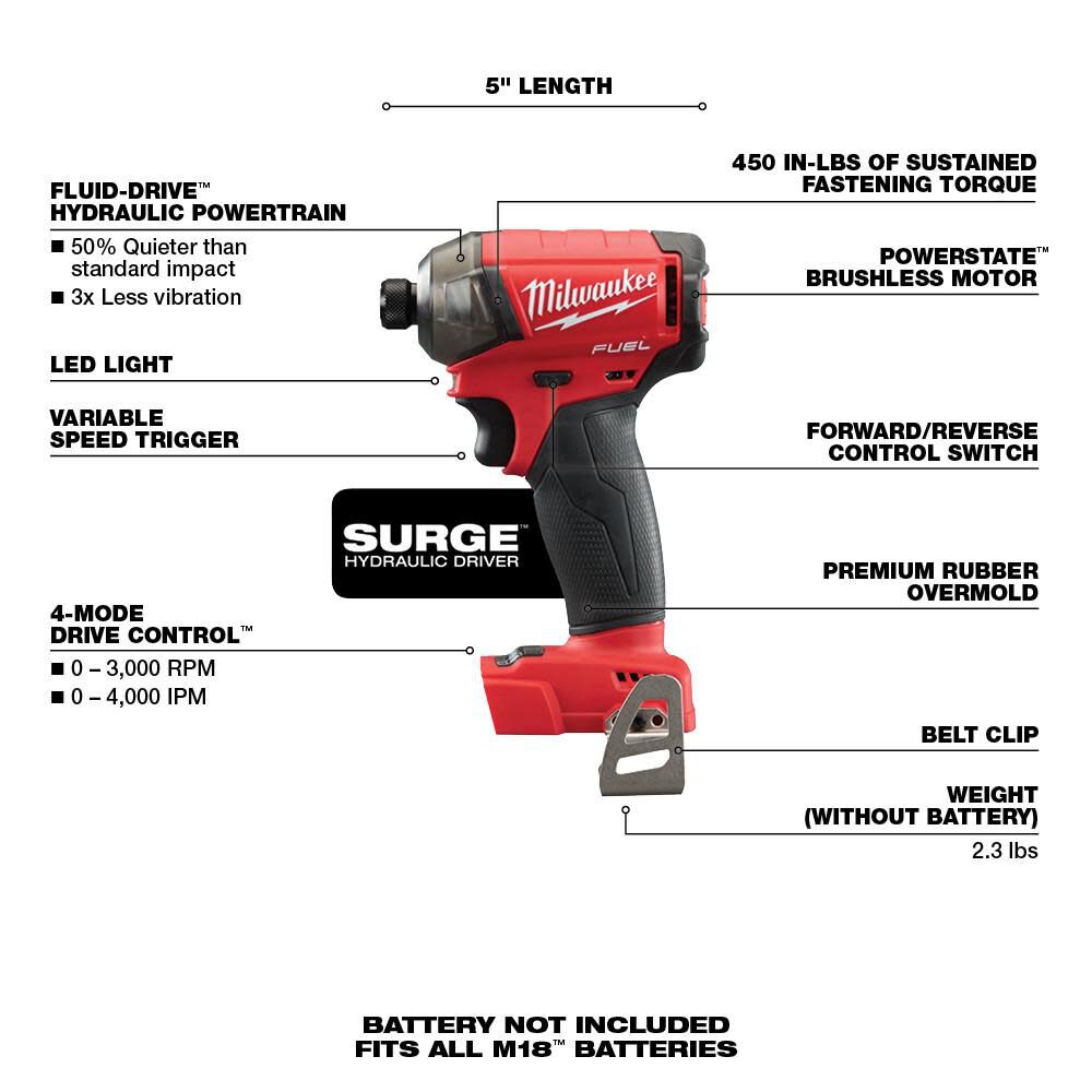 DRL-MILWAUKEE-USA M18 FUEL™ SURGE™ 6mm Hex Hydraulic Driver (Bare tool)