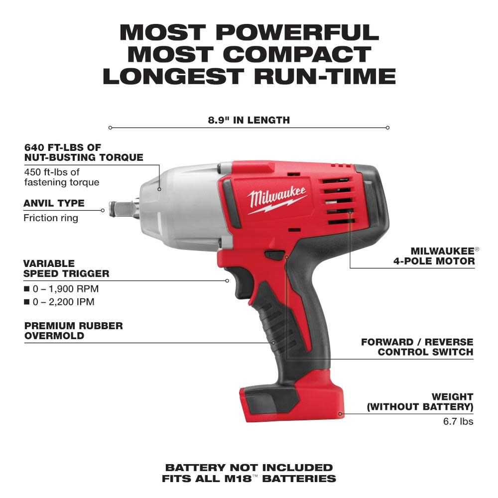 DRL-MILWAUKEE-USA M18™ 1/2" High-Torque Impact Wrench with Friction Ring (Bare Tool)