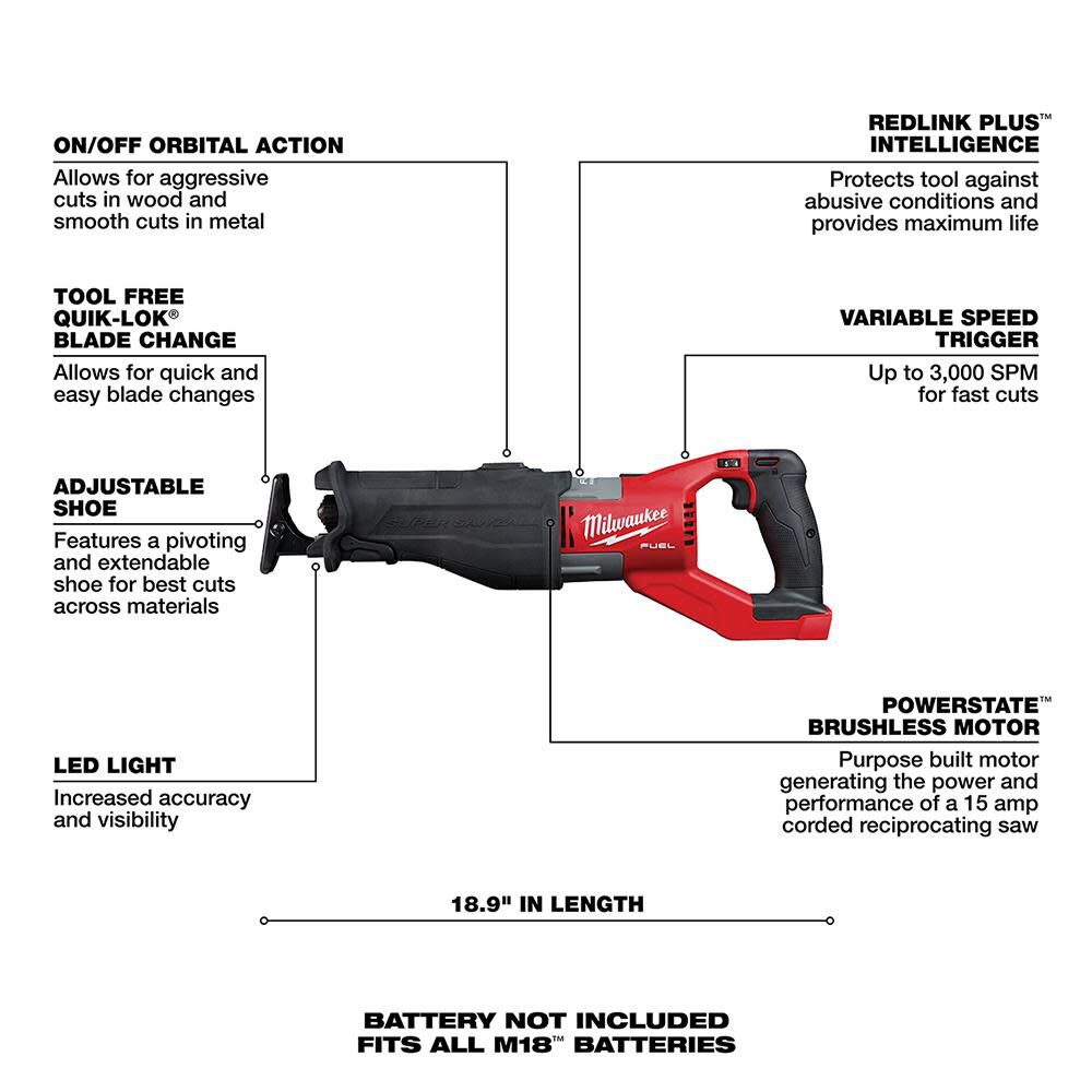 SAW-MILWAUKEE-USA M18 FUEL™ SUPER SAWZALL® Reciprocating Saw (Bare tool)