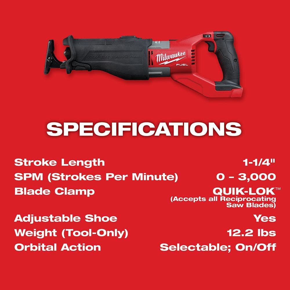 SAW-MILWAUKEE-USA M18 FUEL™ SUPER SAWZALL® Reciprocating Saw (Bare tool)