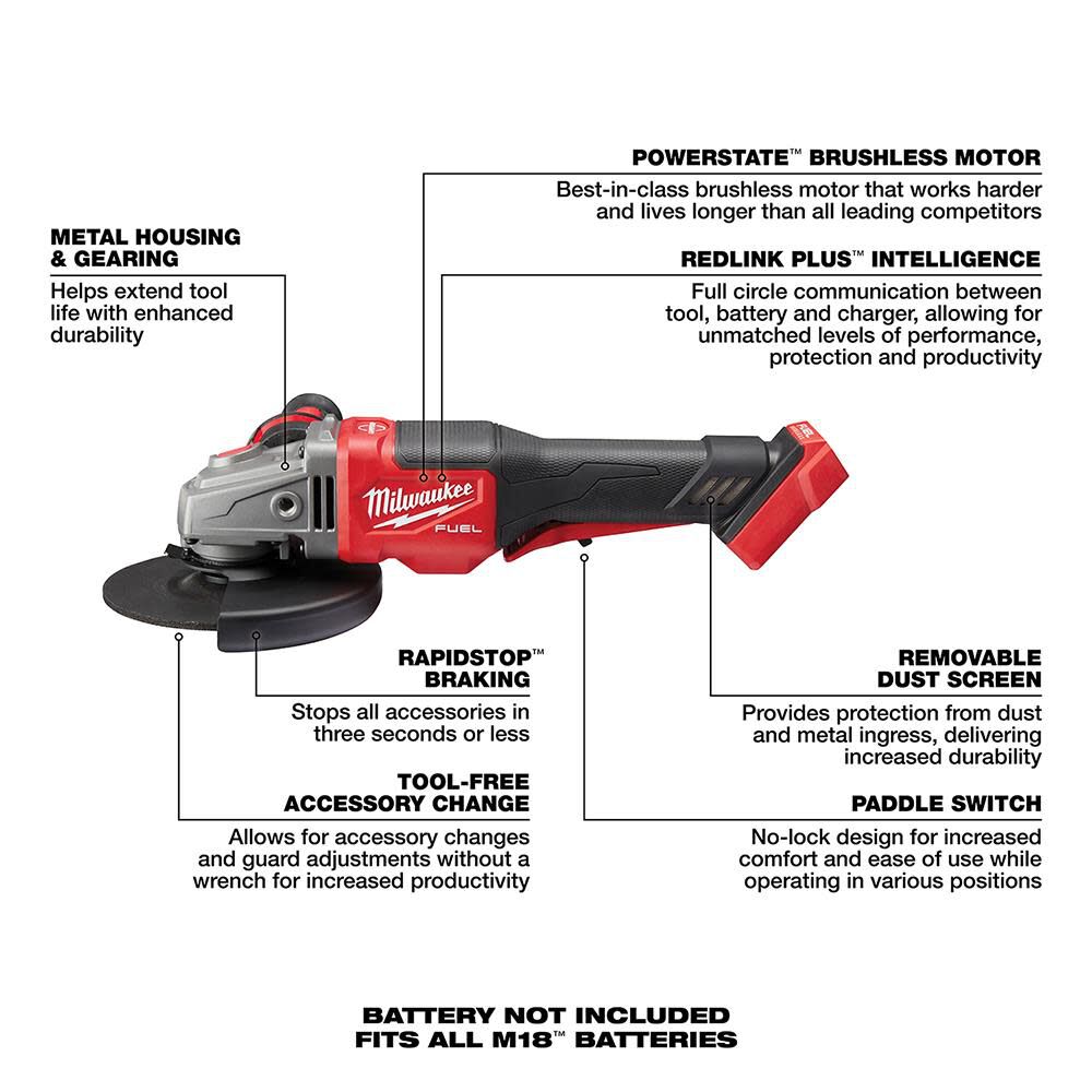 TSD-MILWAUKEE-USA M18 FUEL™ Braking Grinder with Paddle Switch (Bare Tool)