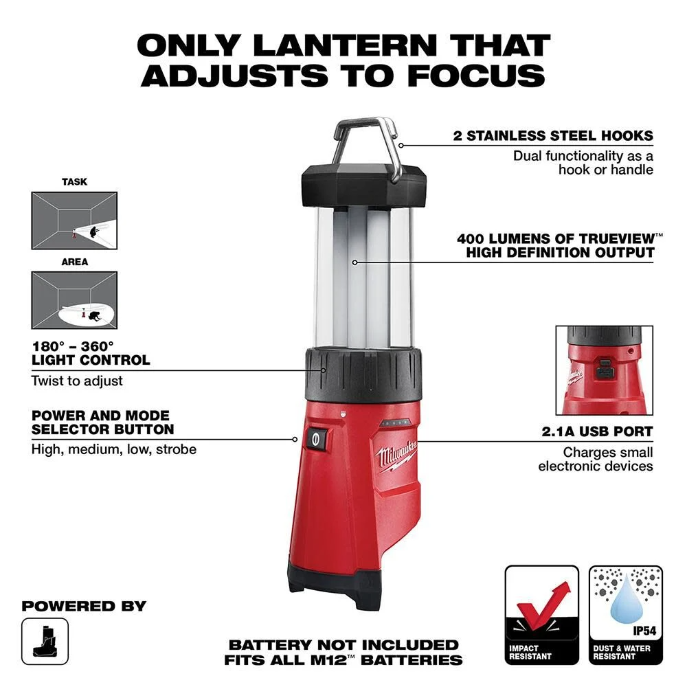 LGT-MILWAUKEE-USA Milwaukee M12 Cordless Lithium-Ion LED Lantern (Bare Tool)