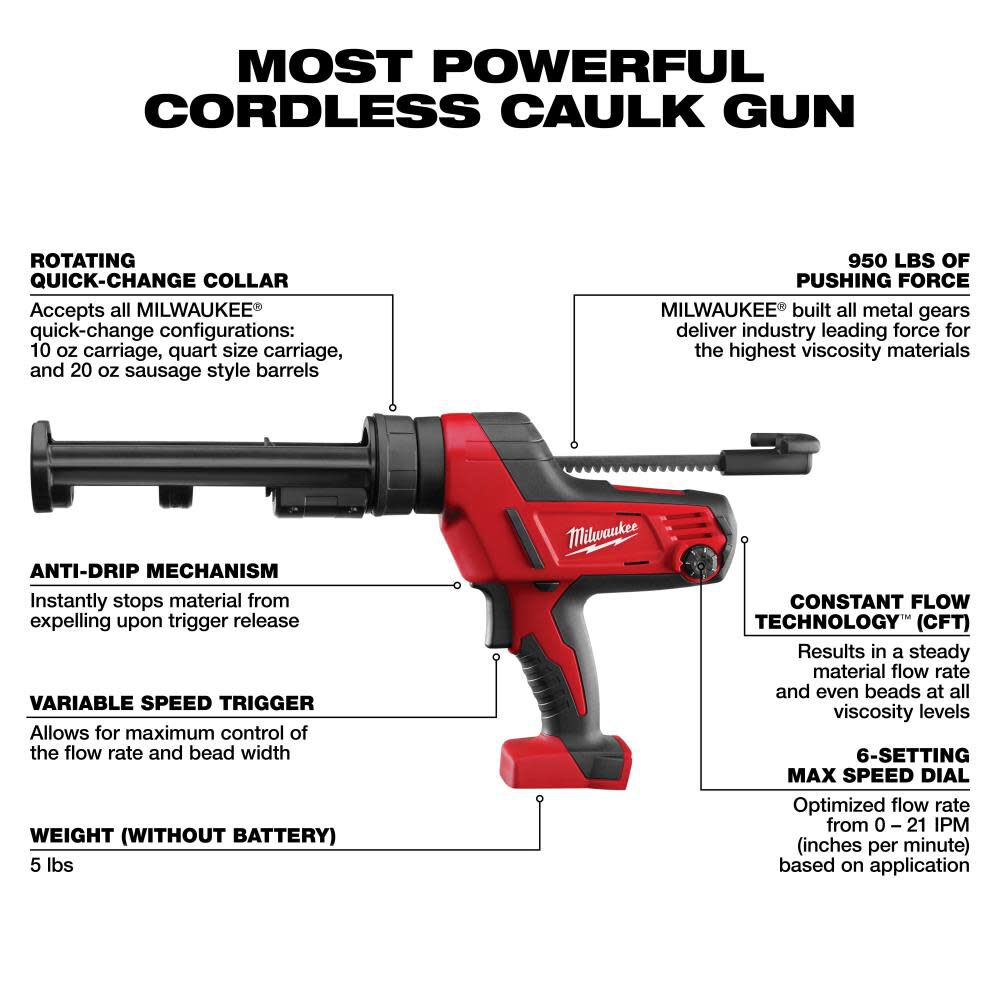 OTE-MILWAUKEE-USA M18™ Cordless 10oz. Caulk and Adhesive Gun (Tool Only)