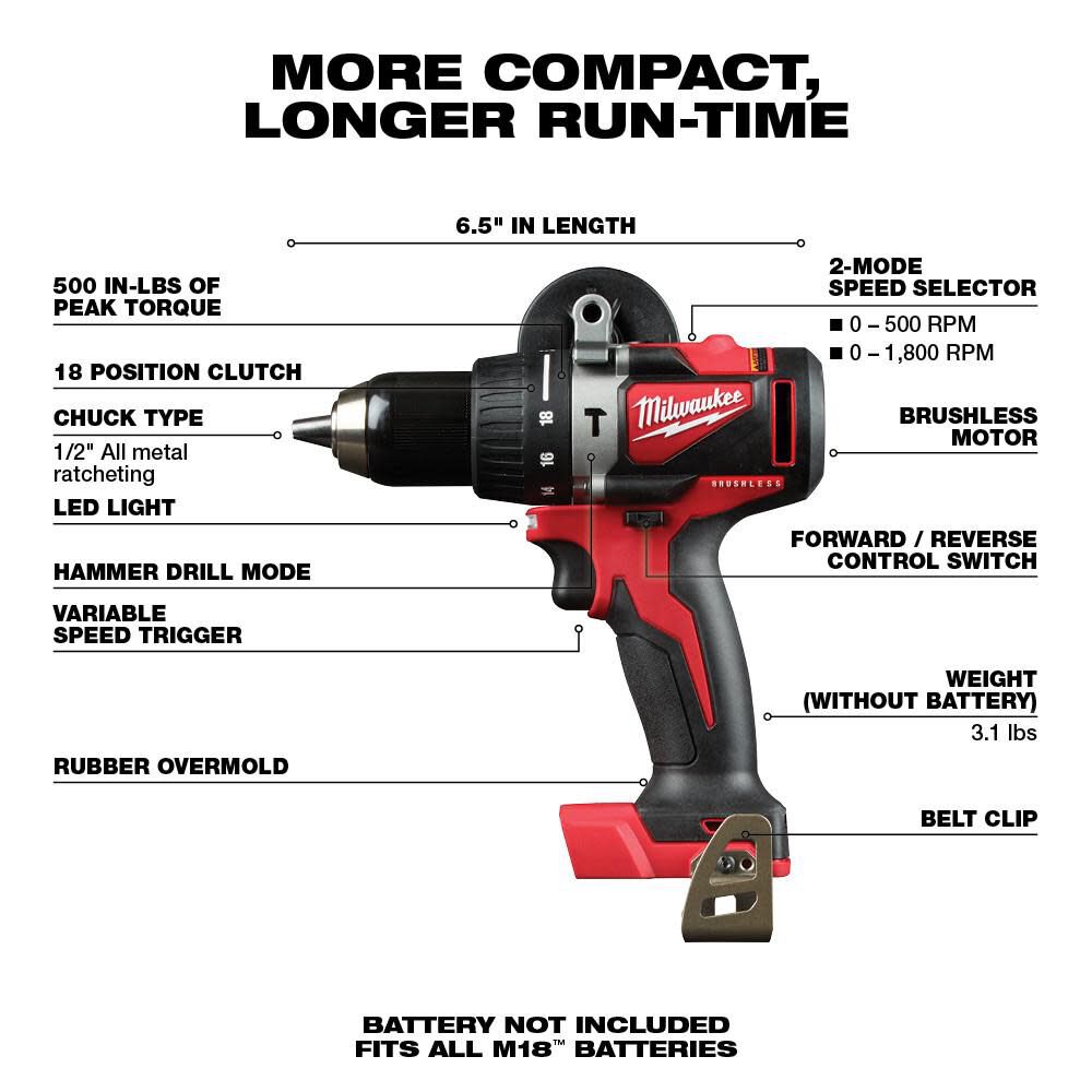 DRL-MILWAUKEE-USA M18 1/2" Brushless Hammer Drill (Bare tool)