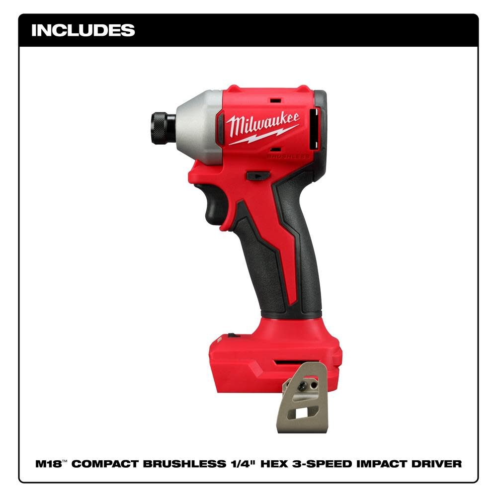 DRL-MILWAUKEE-USA M18™ Compact Brushless 1/4" Hex 3-Speed Impact Driver (Bare tool)