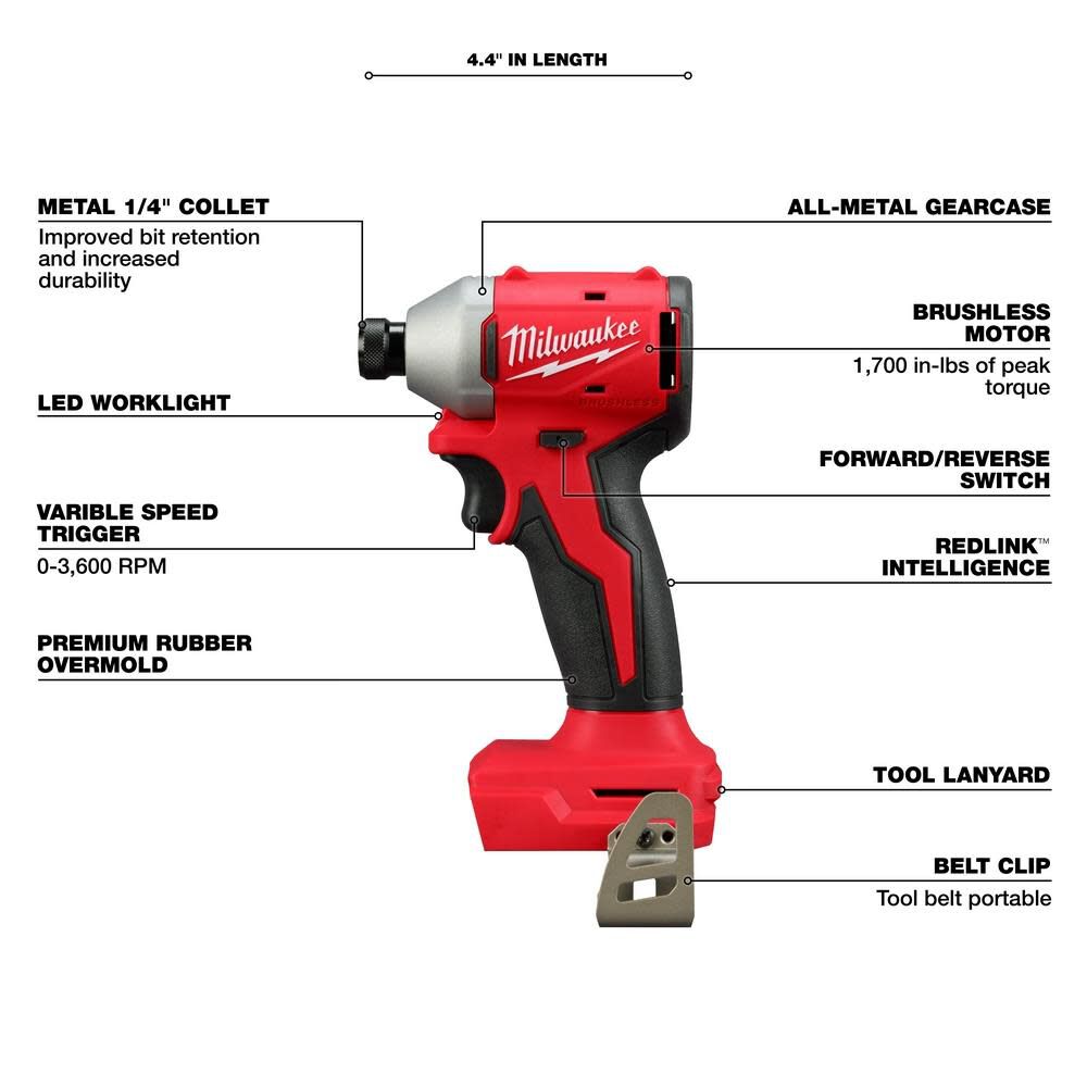 DRL-MILWAUKEE-USA M18™ Compact Brushless 1/4" Hex Impact Driver (Bare tool)