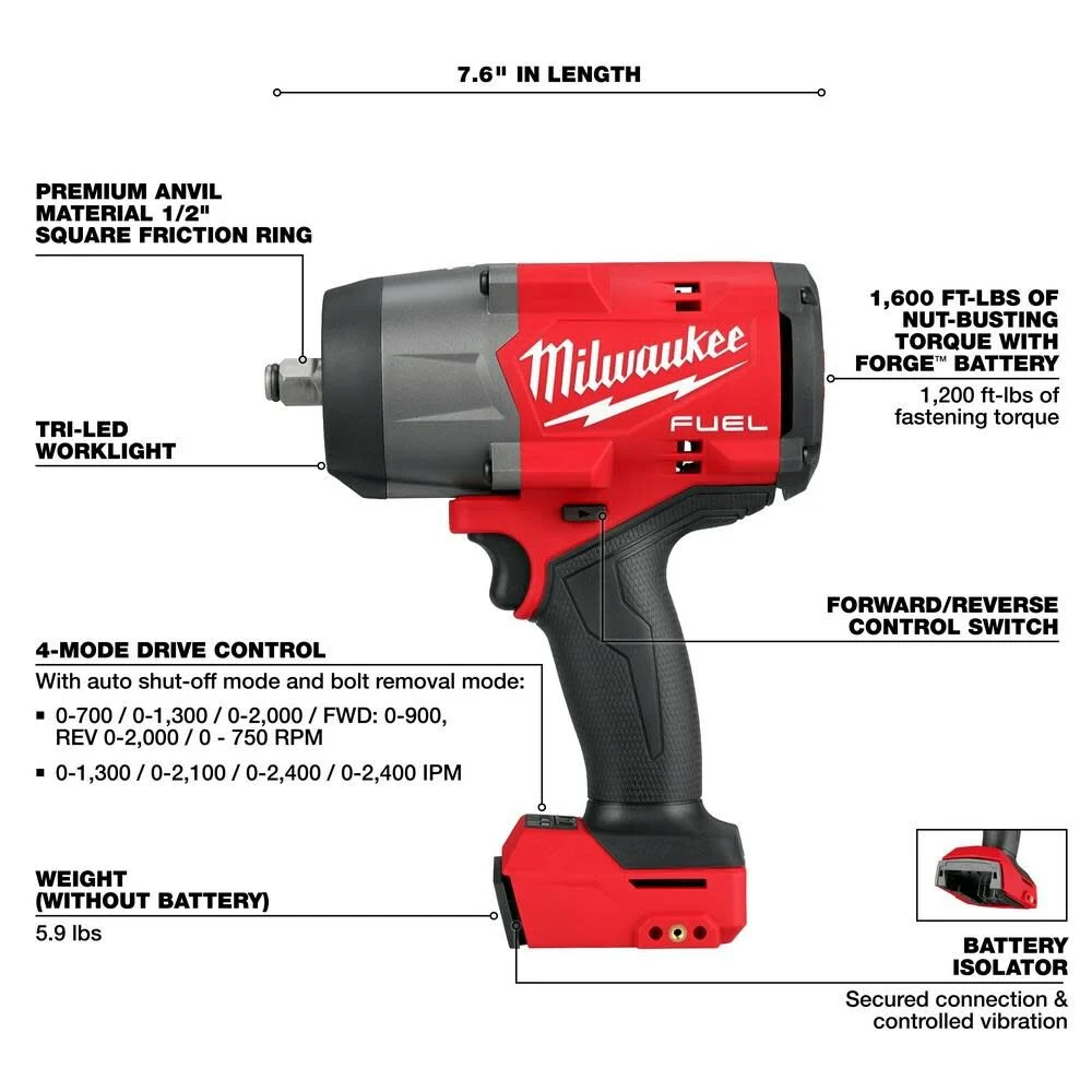 DRL-MILWAUKEE-USA M18 FUEL™ 1/2" High Torque Impact Wrench w/ Friction Ring (Bare tool)