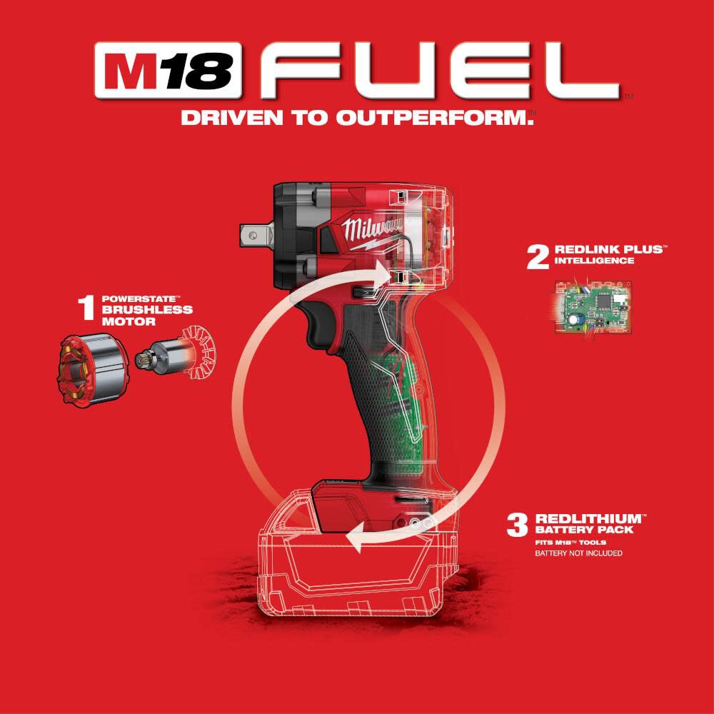 DRL-MILWAUKEE-USA M18 FUEL™ 1/2 " Compact Impact Wrench w/ Pin Detent Bare Tool (Bare tool)