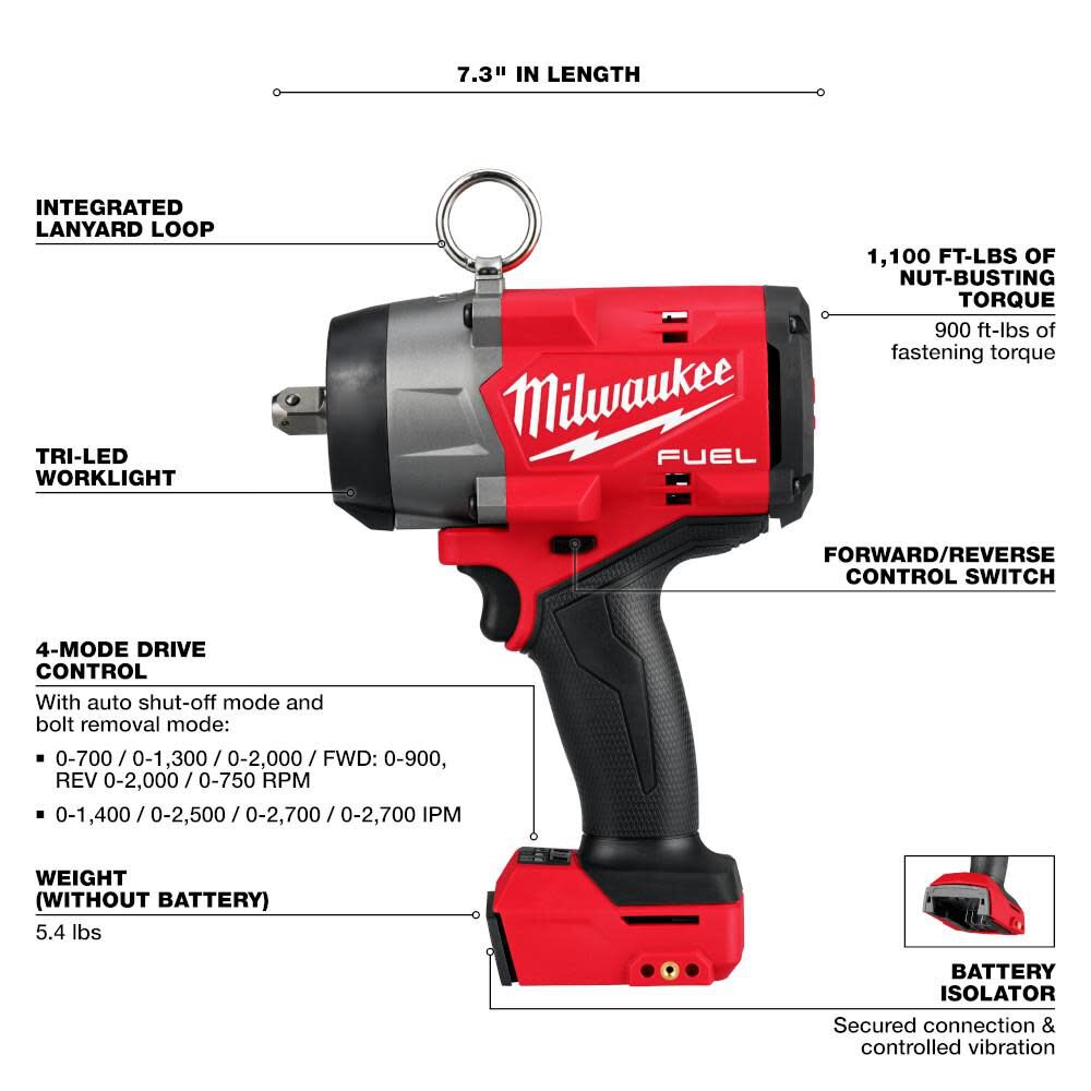 DRL-MILWAUKEE-USA M18 FUEL™ 1/2" High Torque Impact Wrench w/ Pin Detent (Bare tool)