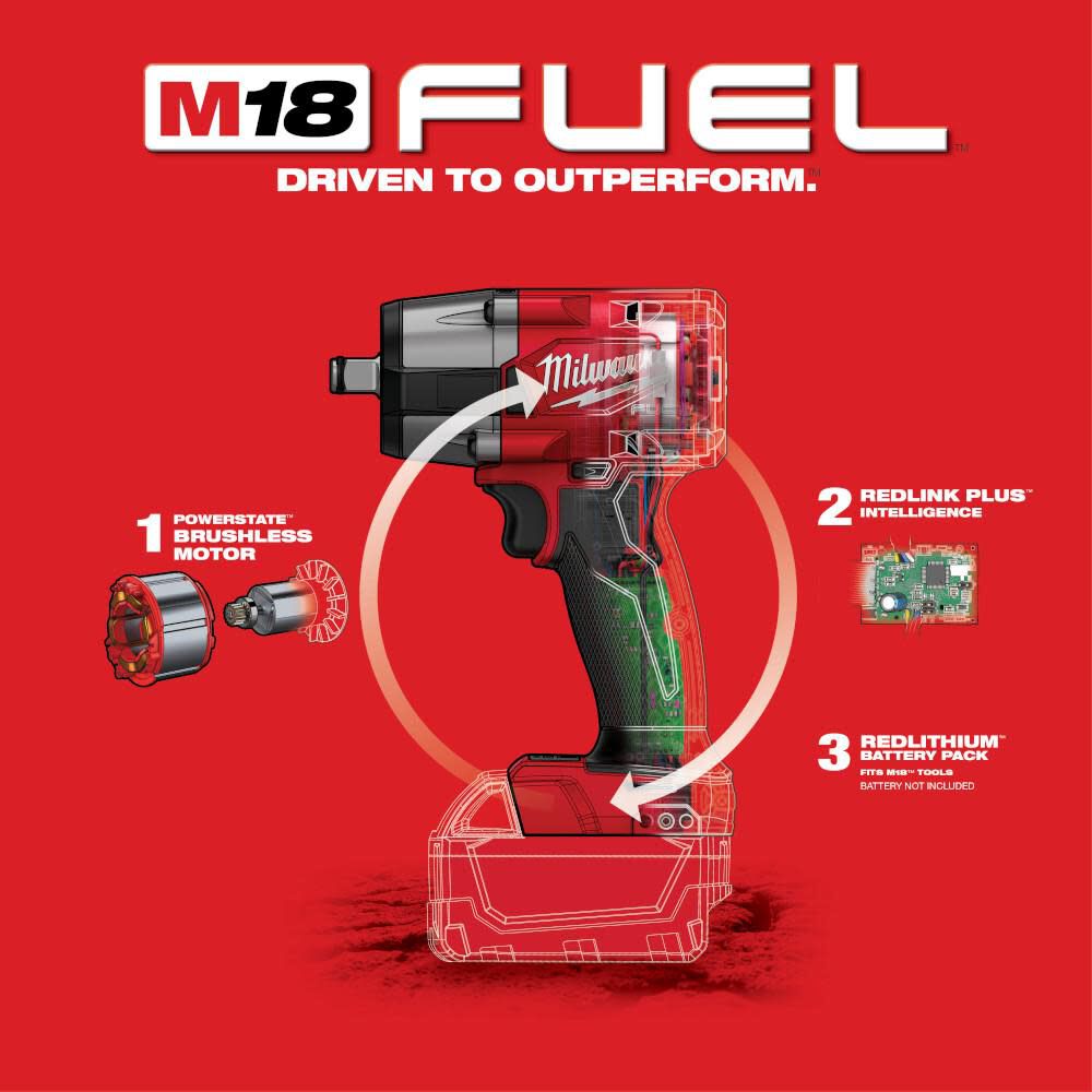DRL-MILWAUKEE-USA M18 FUEL™ 1/2" Mid-Torque Impact Wrench w/ Friction Ring (Bare tool)