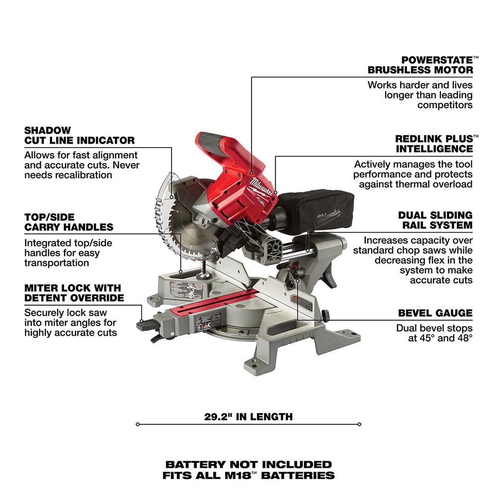 SAW-MILWAUKEE-USA M18 FUEL™ 7-1/4” Dual Bevel Sliding Compound Miter Saw (Bare tool)