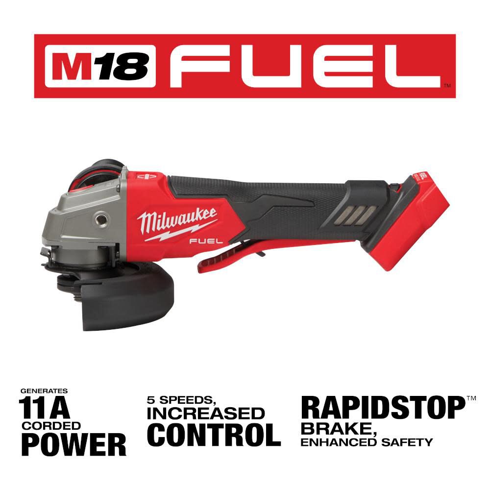 M18 FUEL™ 4-1/2" / 5" Variable Speed Braking Grinder, Paddle Switch No-Lock (Bare tool)