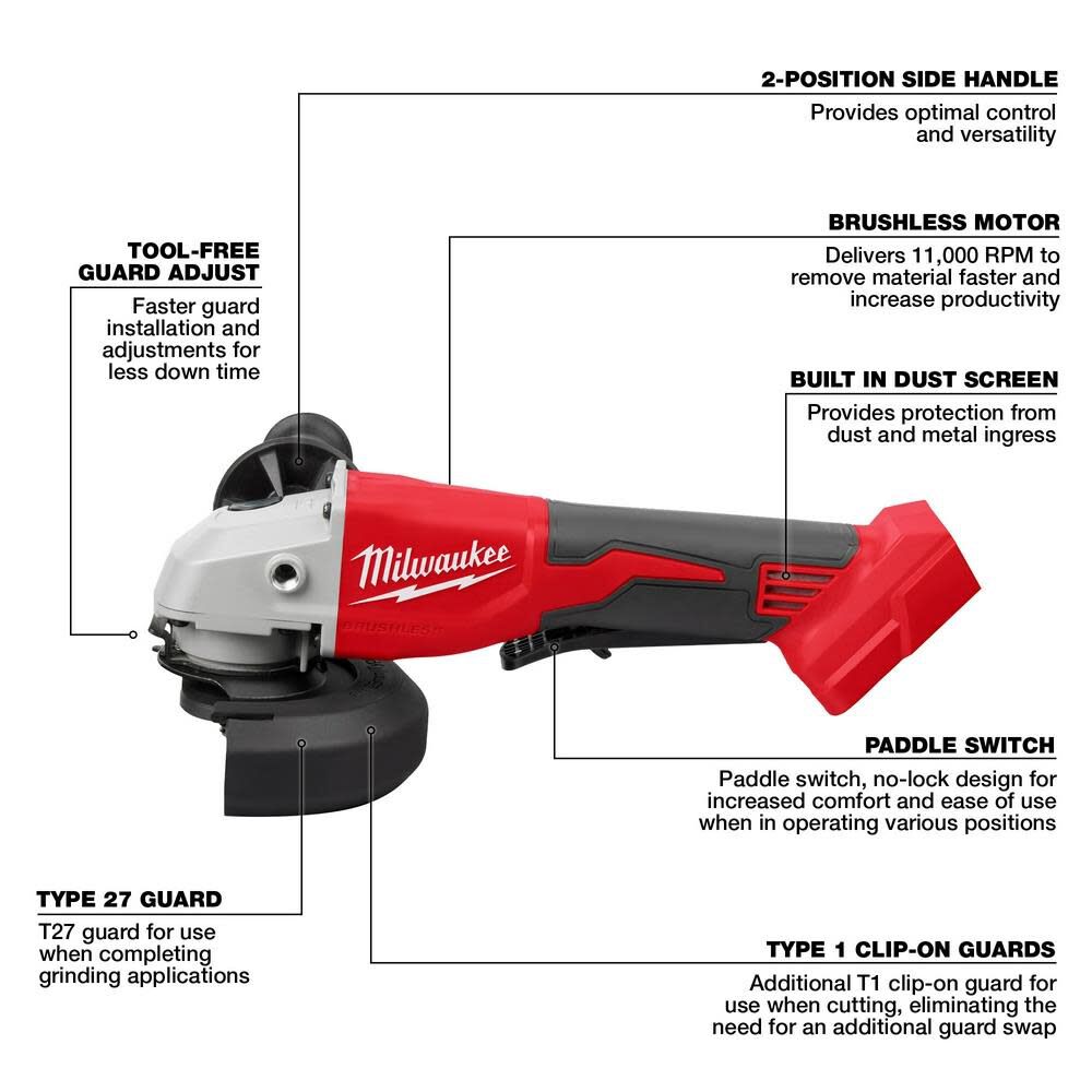 TSD-MILWAUKEE-USA M18™ Brushless 4-1/2" / 5" Cut-Off Grinder, Paddle Switch (Bare tool)