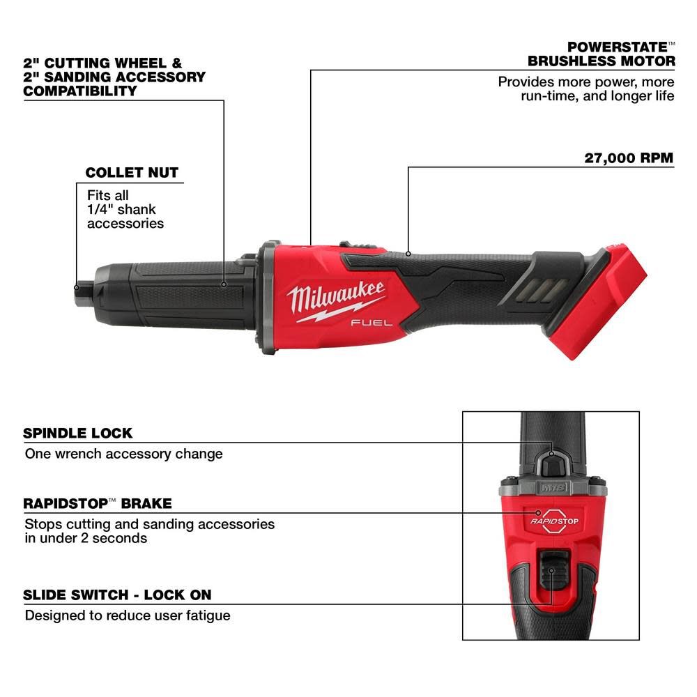 TSD-MILWAUKEE-USA M18 FUEL™ Braking Die Grinder, Slide Switch (Bare tool)