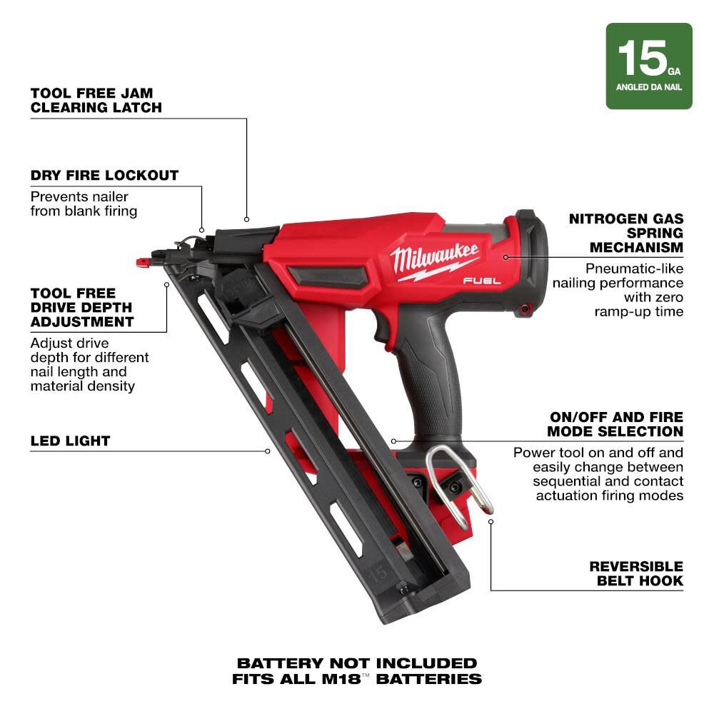 OTE-MILWAUKEE-USA M18™ FUEL™ 15 Gauge Finish Nailer (Bare tool)