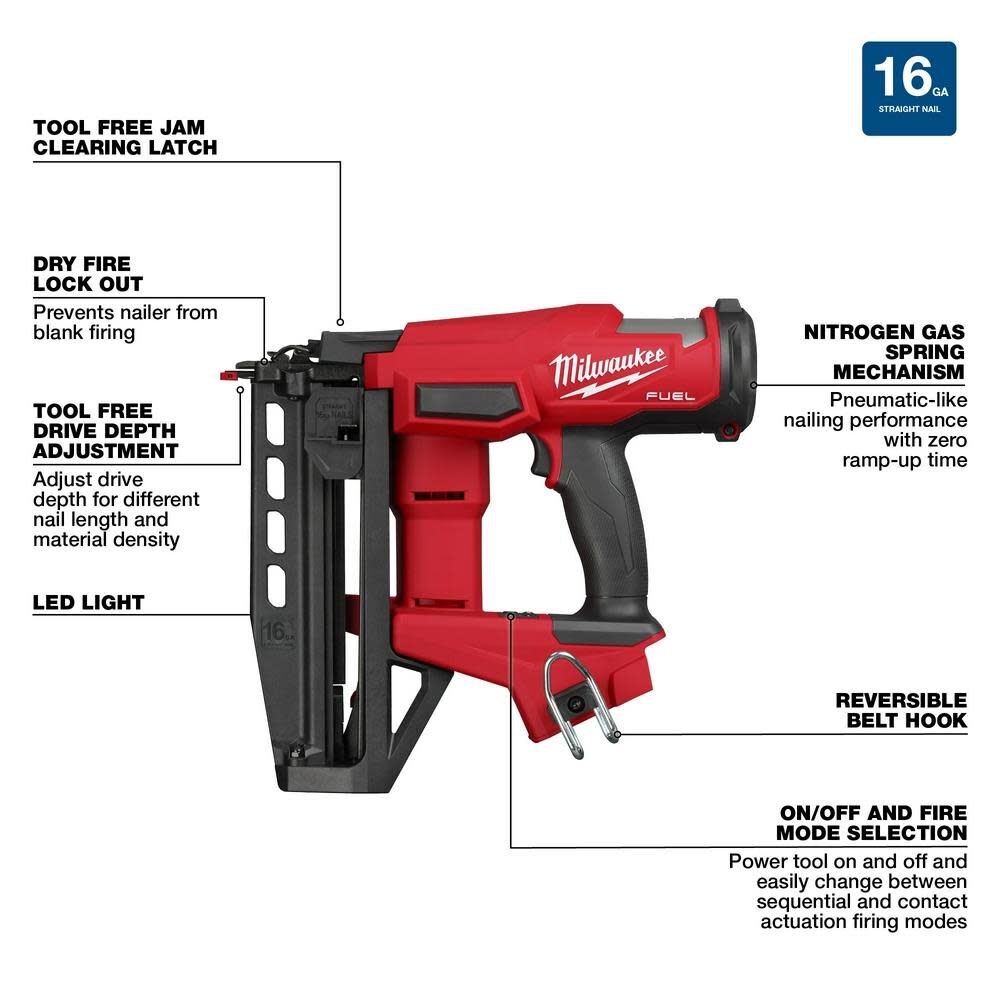 OTE-MILWAUKEE-USA M18 FUEL™ 16 Gauge Straight Finish Nailer (Bare tool)