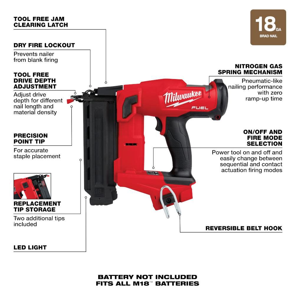 OTE-MILWAUKEE-USA M18 FUEL™ 18 Gauge Brad Nailer (Bare tool)