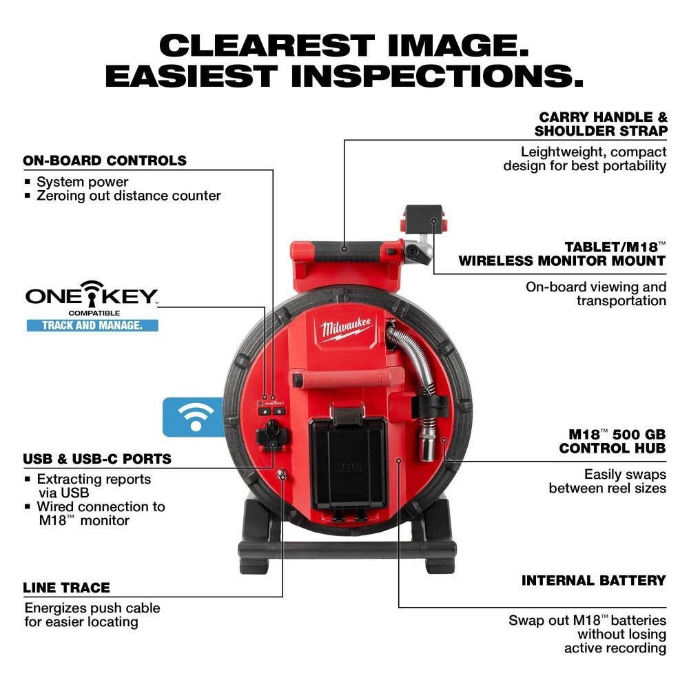 OTE-MILWAUKEE-USA M18™ 100’ Flexible Pipeline Inspection Reel (Bare tool)