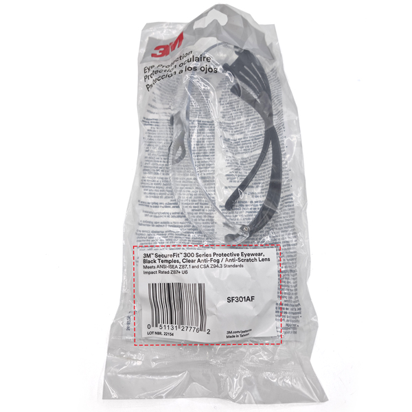 FSD-3M-USA 3M™ SecureFit™ Protective Eyewear SF301AF, Clear Anti-Fog Lens